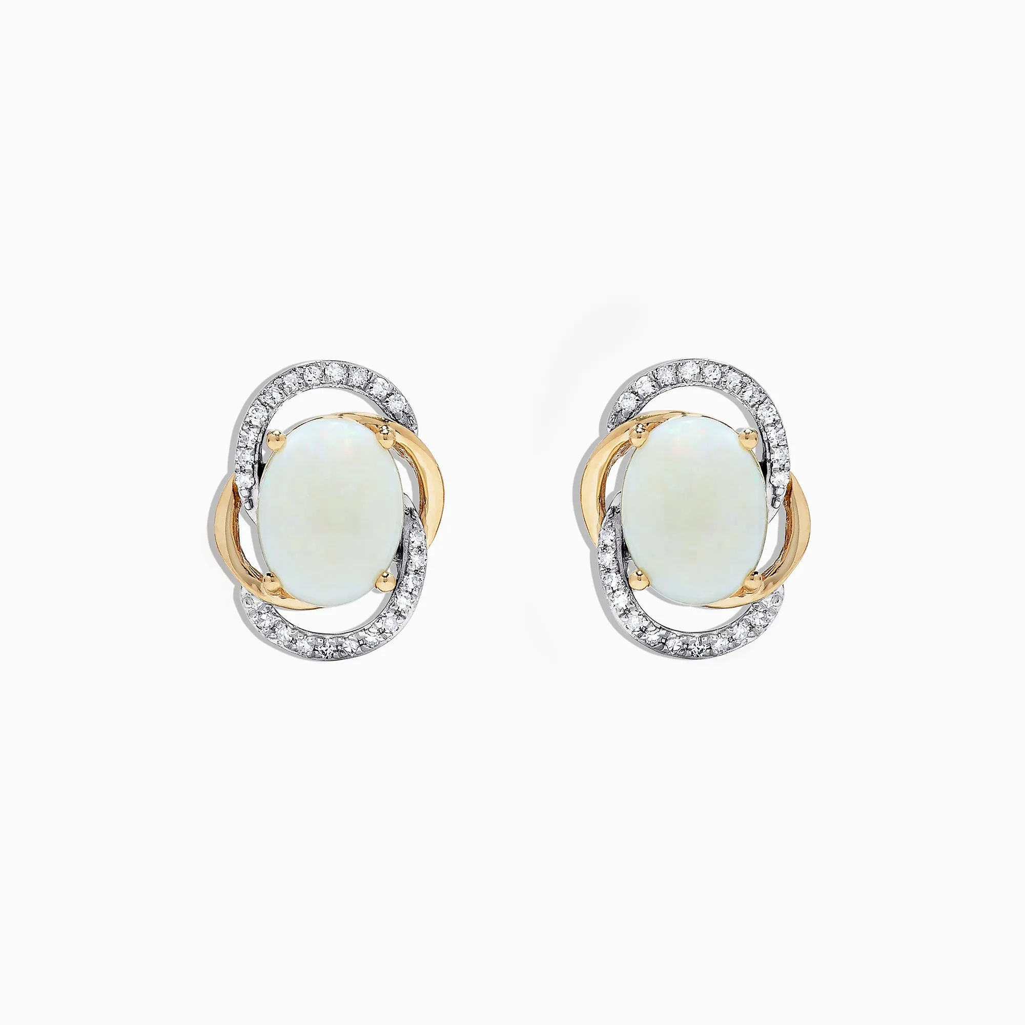 Aurora 14K Two Tone Gold Opal and Diamond Stud Earrings, 2.06 TCW