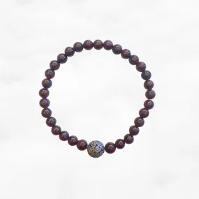 Auspicious Beaded Garnet Bracelet Silver 5mm