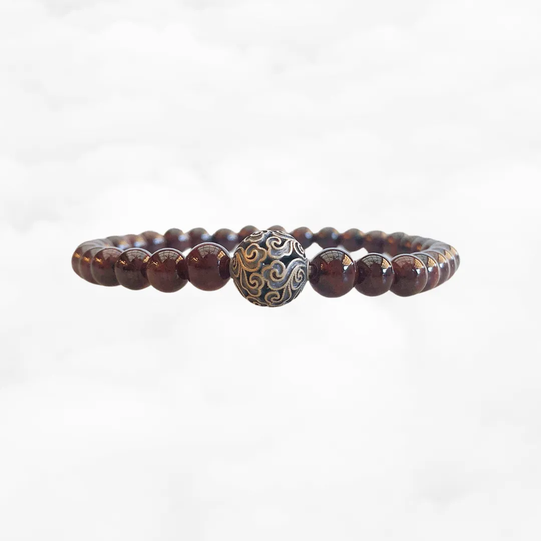 Auspicious Beaded Garnet Bracelet Silver 5mm