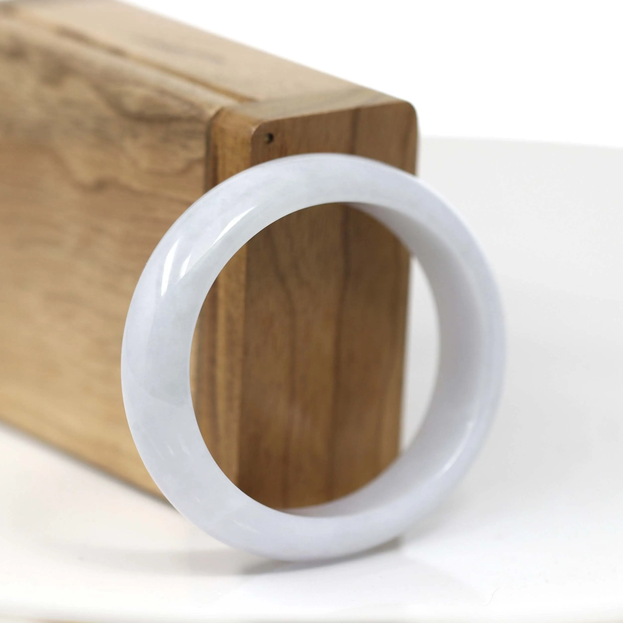 Baikalla White Oval Natural Burmese Jadeite Jade Bangle (55.84 mm) T183