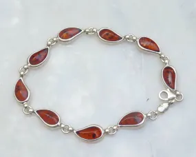 Baltic Amber Bracelet Chain Cognac Jewelry 7 3/4 inch 925 Silver
