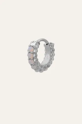 Barrel white cz & opal sterling silver huggie