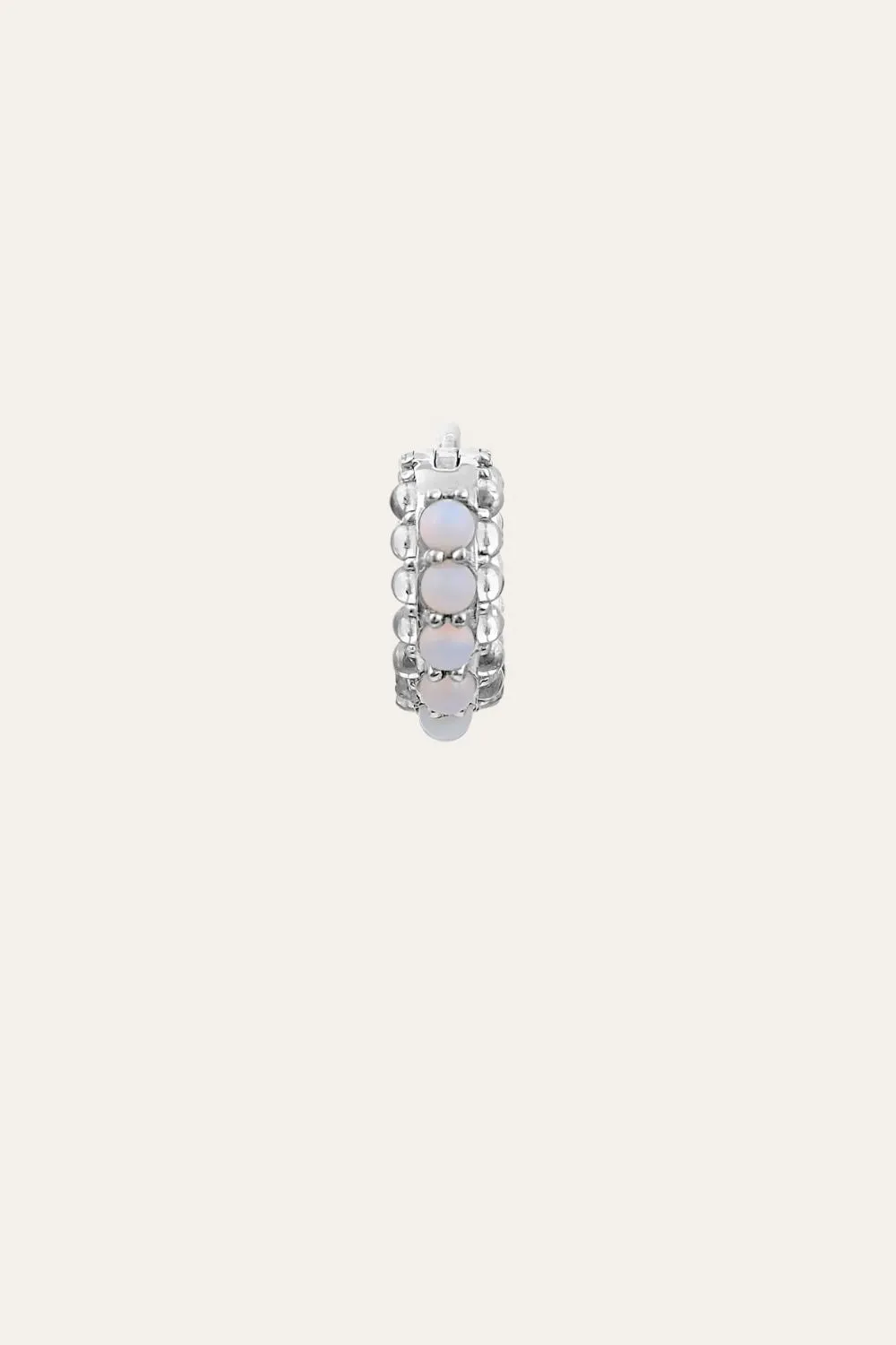 Barrel white cz & opal sterling silver huggie