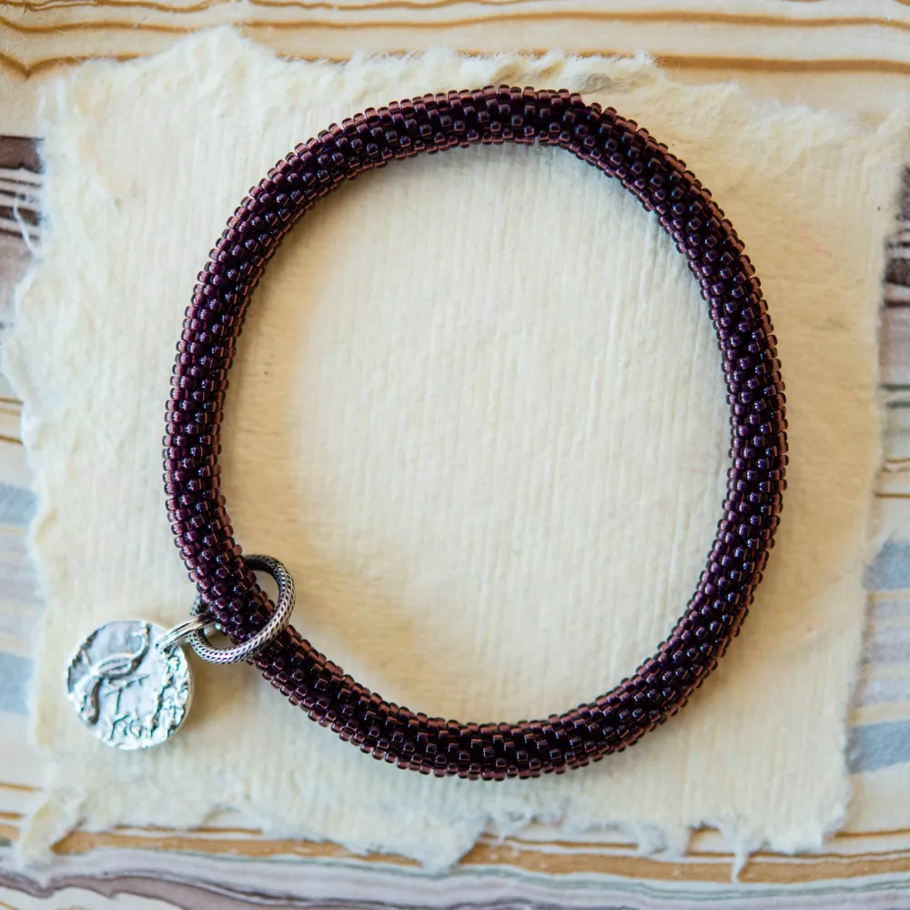 Beaded Bangle   Peacock Charm