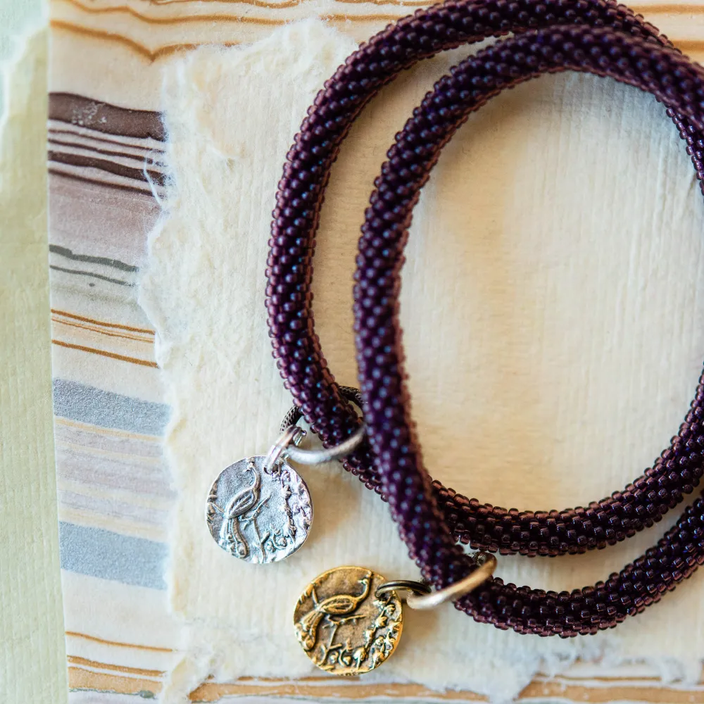 Beaded Bangle   Peacock Charm