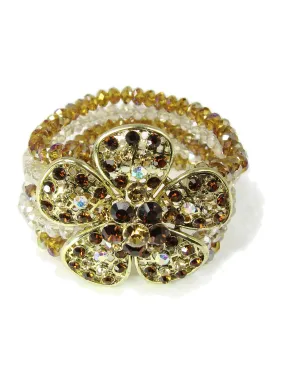 Beaded Flower Bracelet Strech Multiple Strands Rhinestones