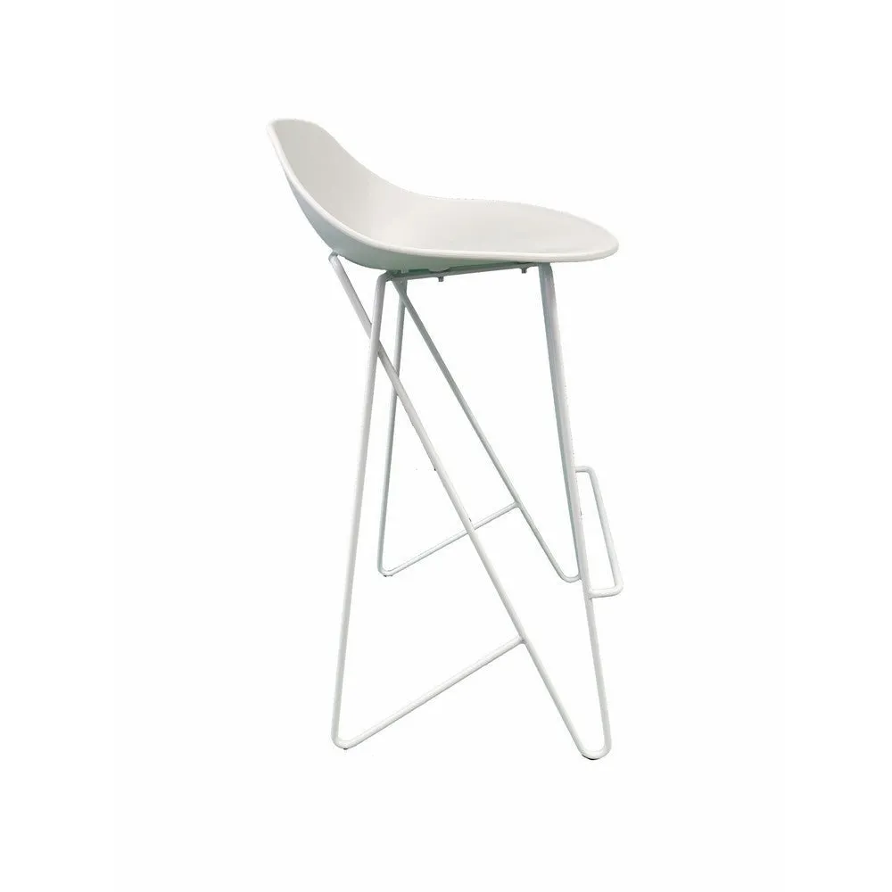 Bert 30 Inch Barstool Chair Set of 2, Low Back, Geometric White Metal By Casagear Home