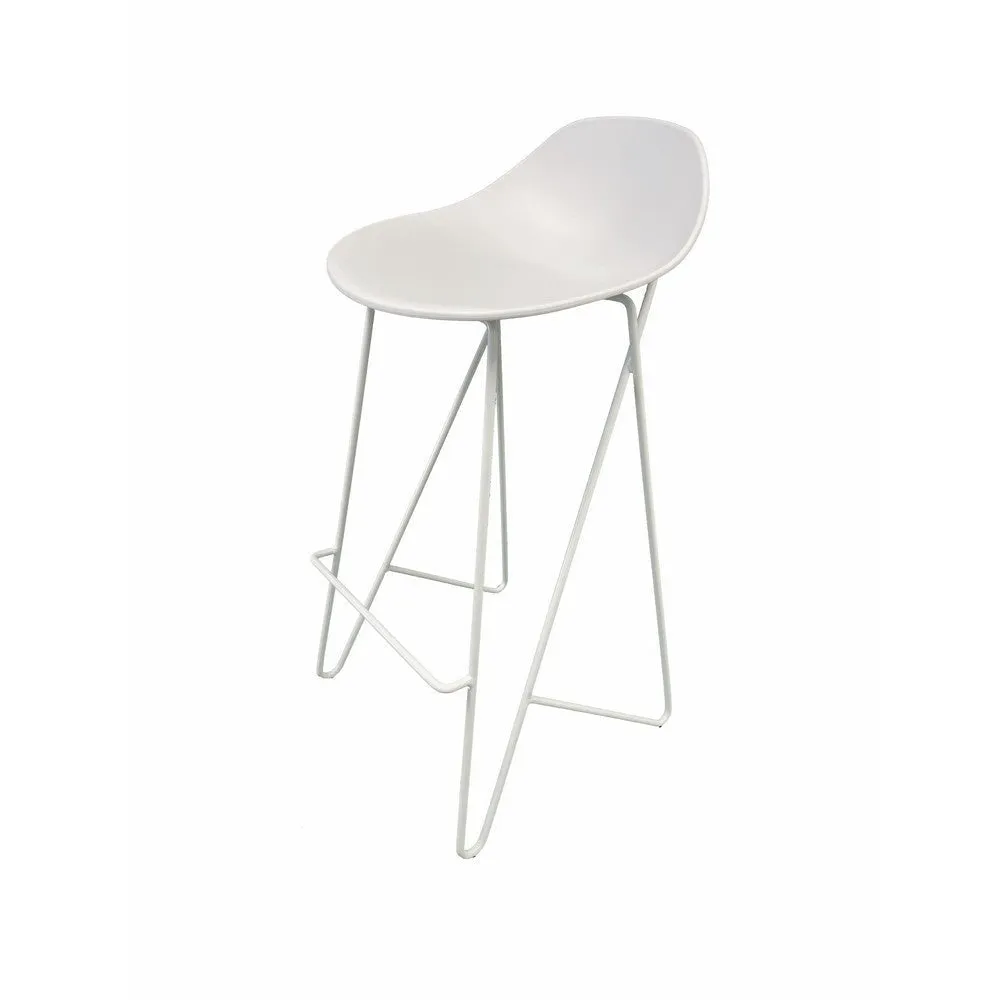 Bert 30 Inch Barstool Chair Set of 2, Low Back, Geometric White Metal By Casagear Home