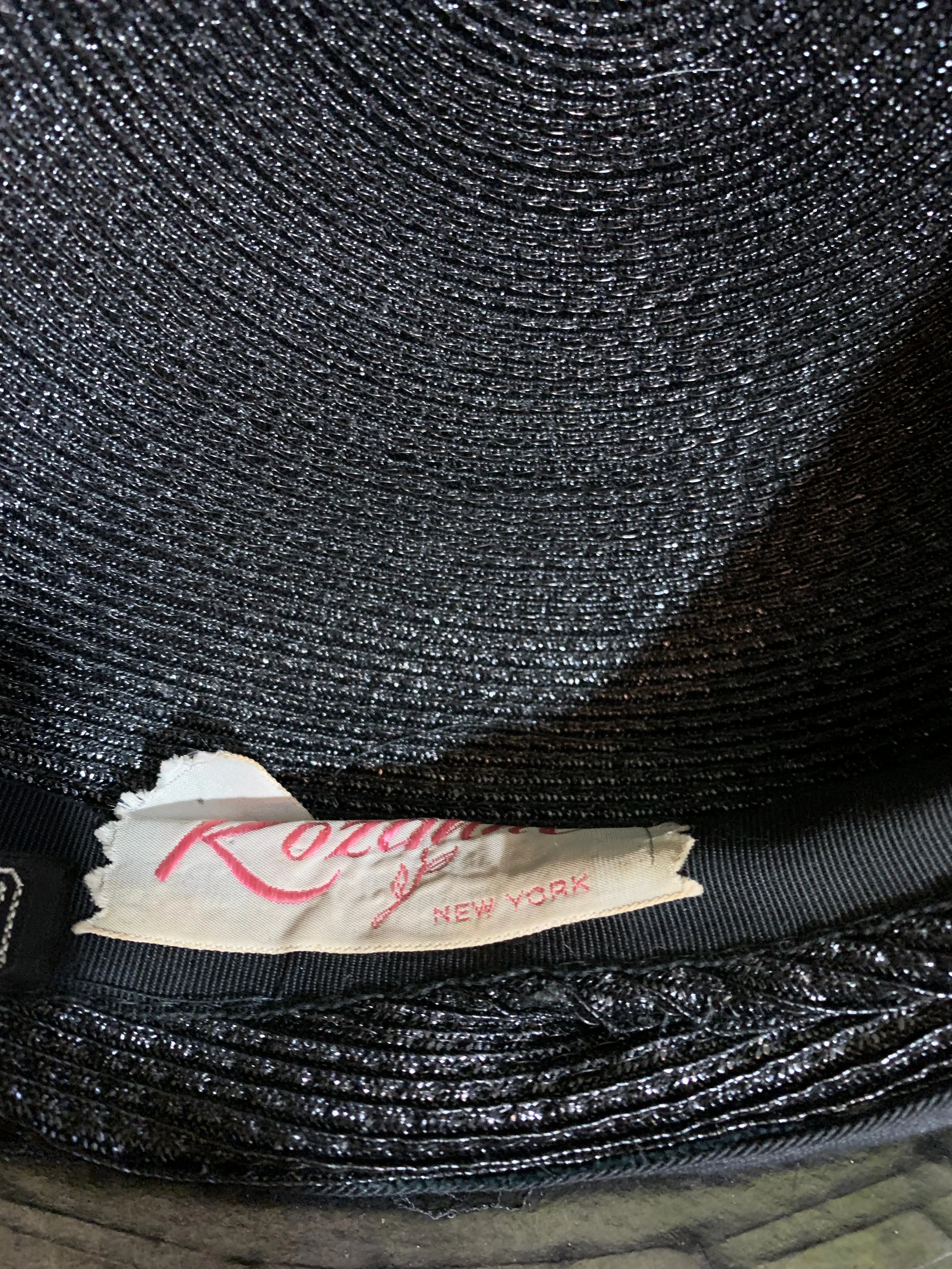 Black and Ivory Swirled Front Round Hat with Button circa 1940s