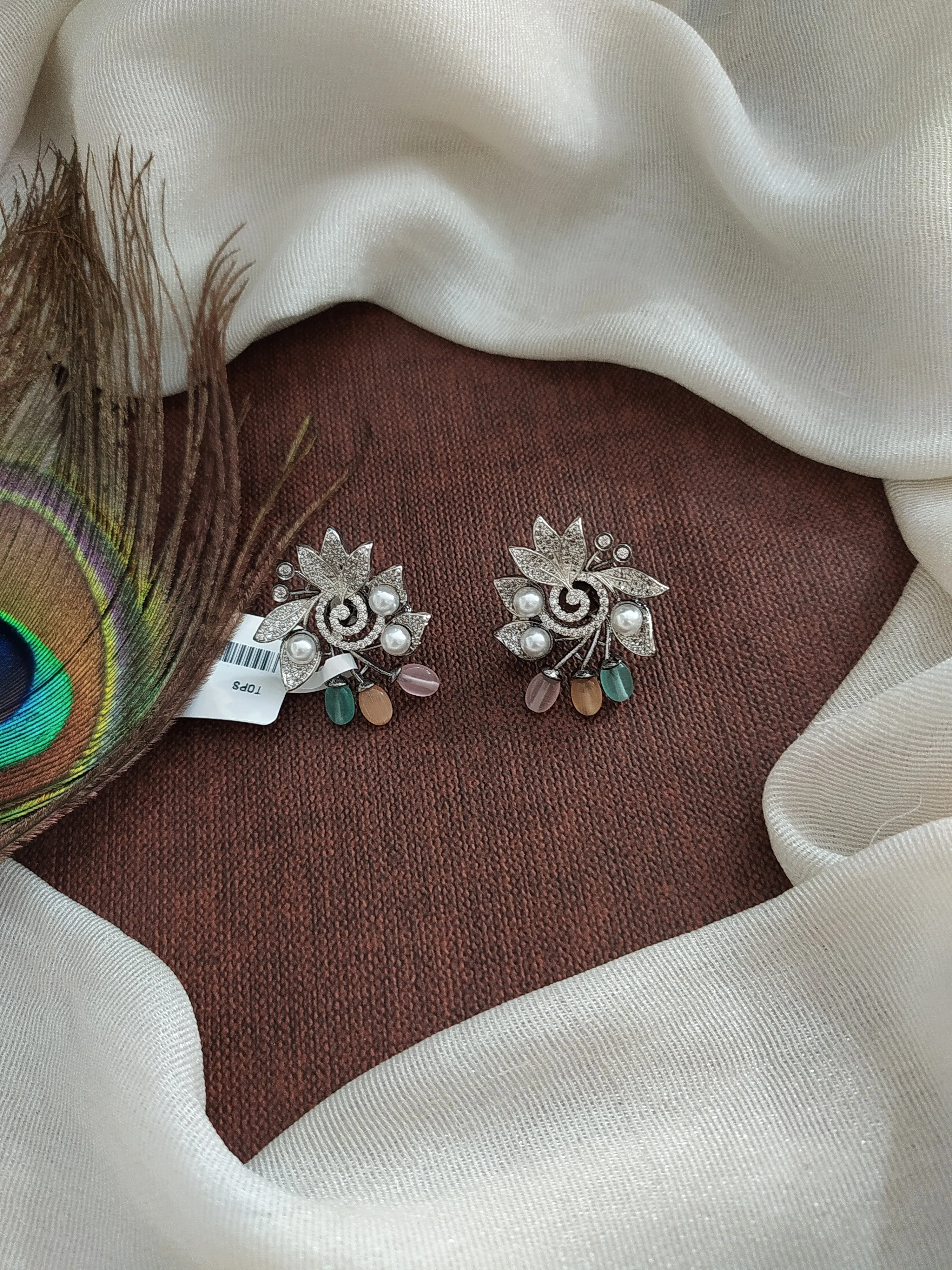 Black Finish Zircon Studs with Beads