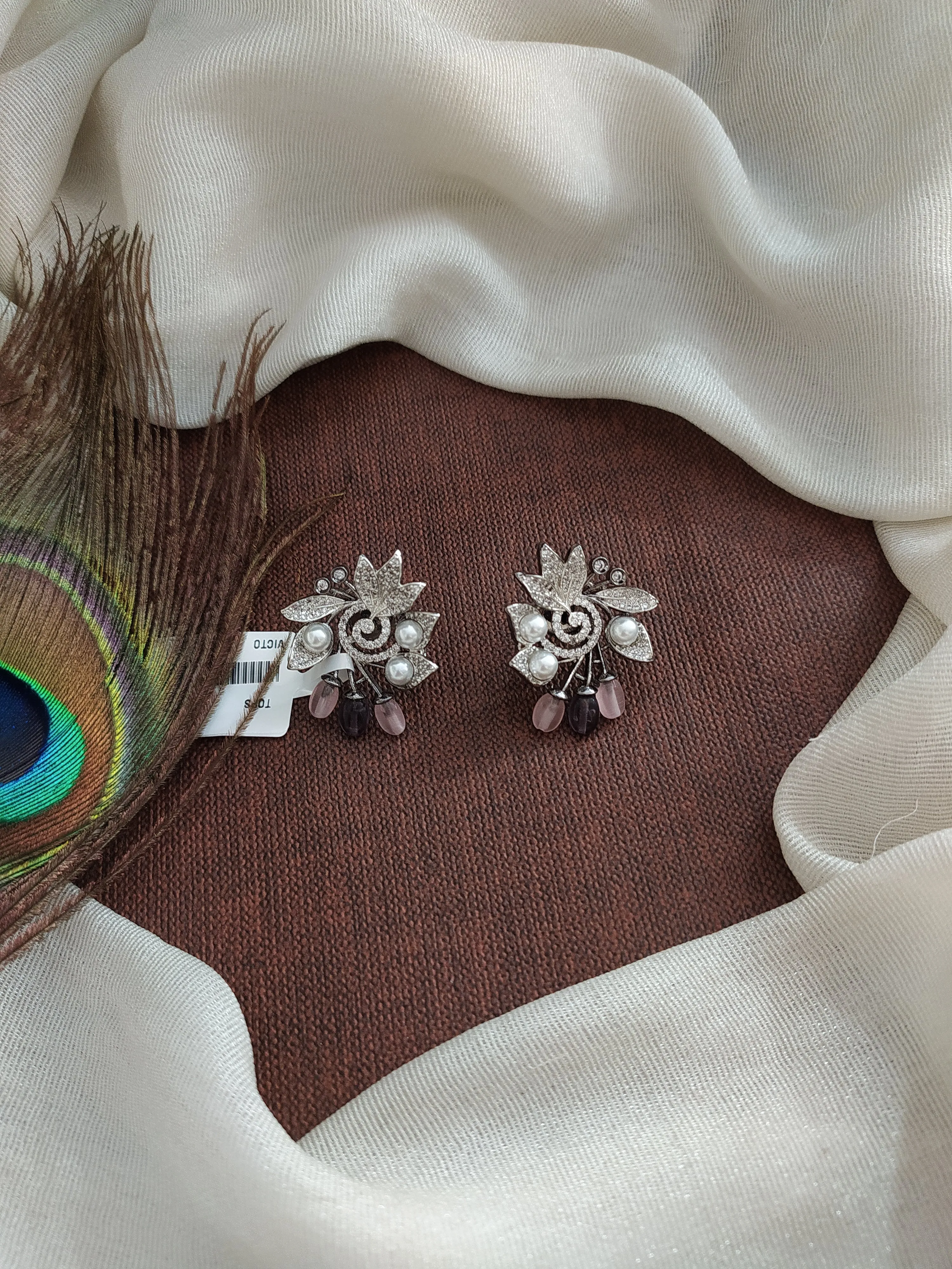 Black Finish Zircon Studs with Beads