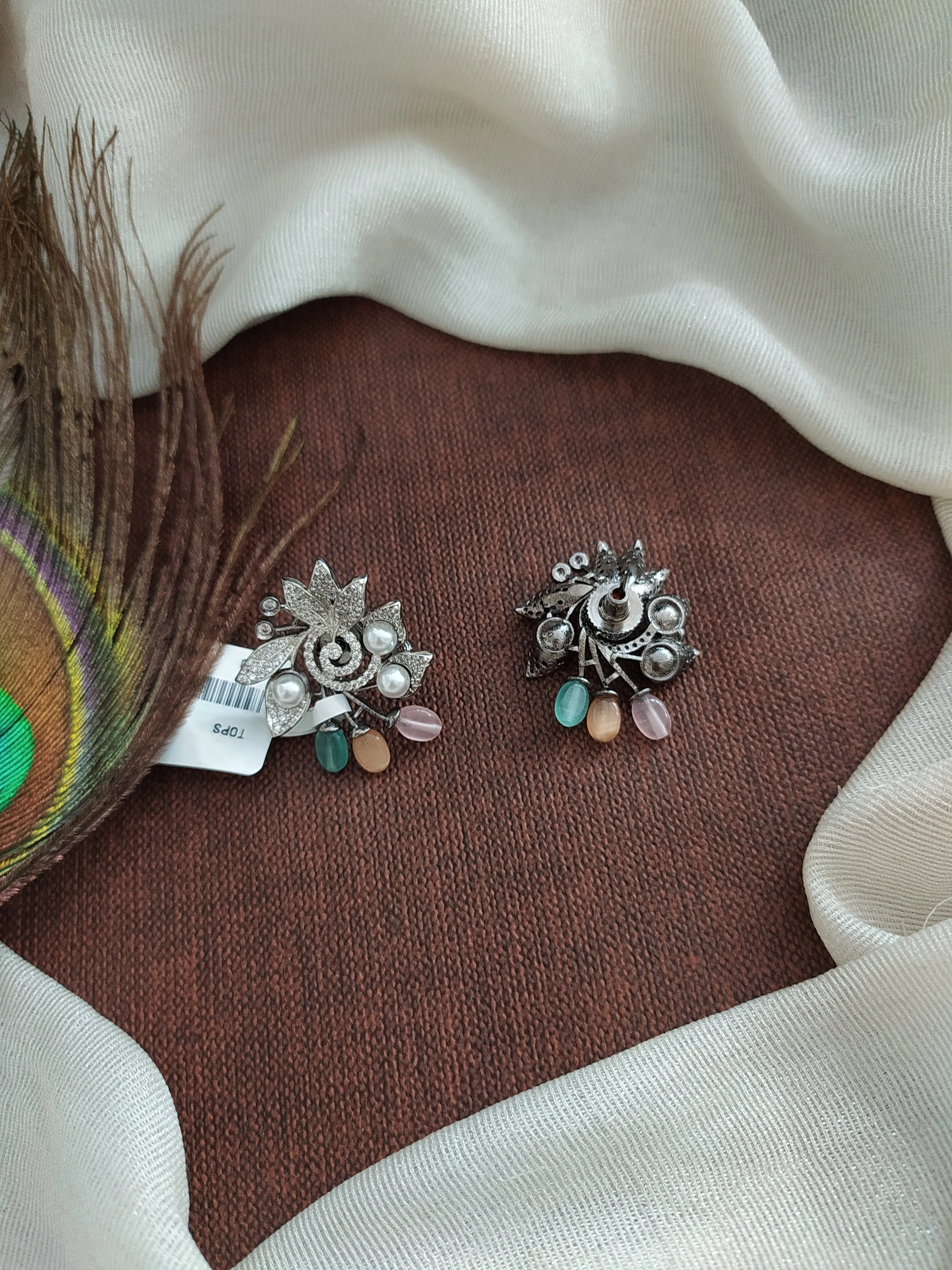 Black Finish Zircon Studs with Beads