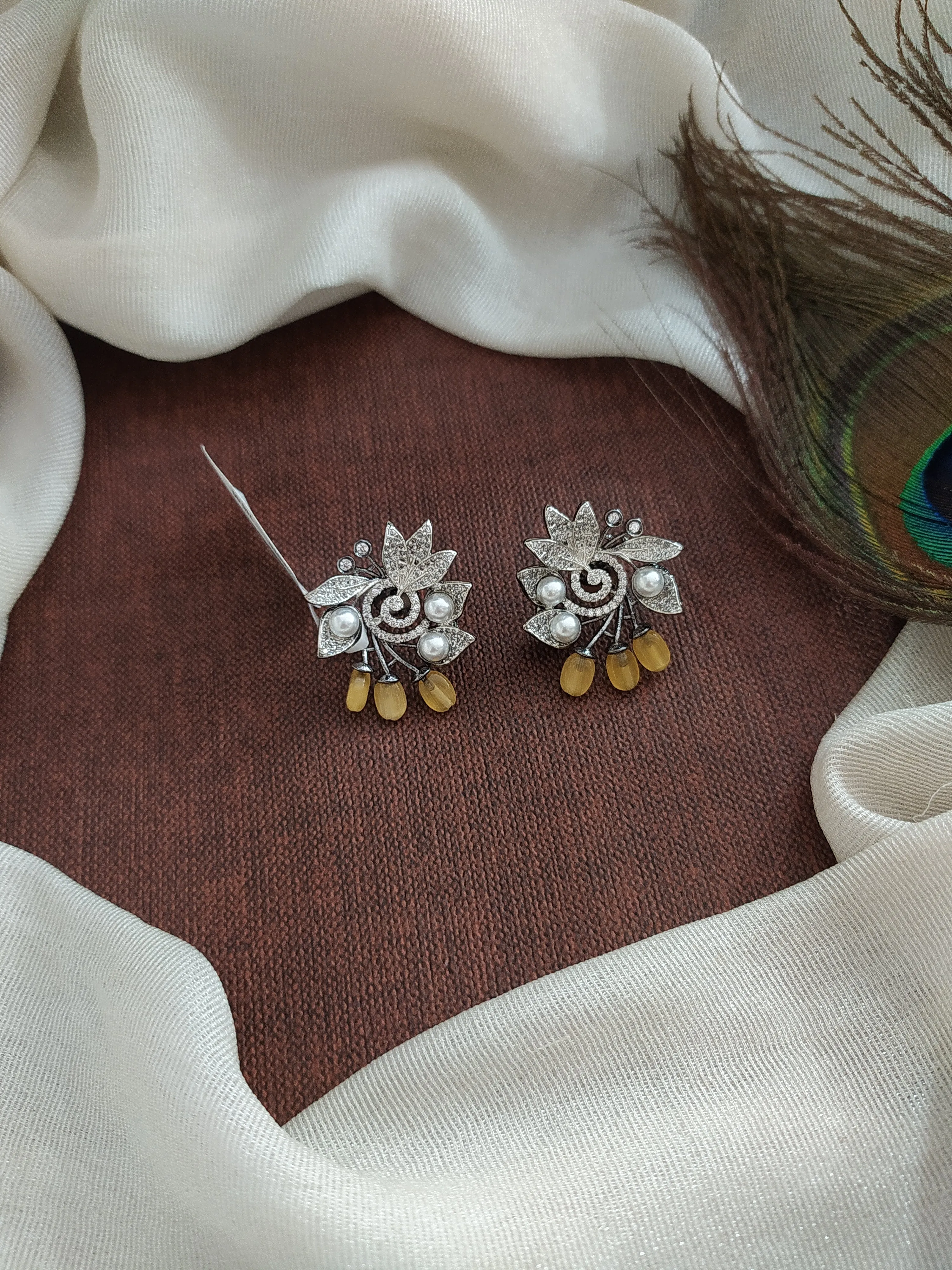 Black Finish Zircon Studs with Beads