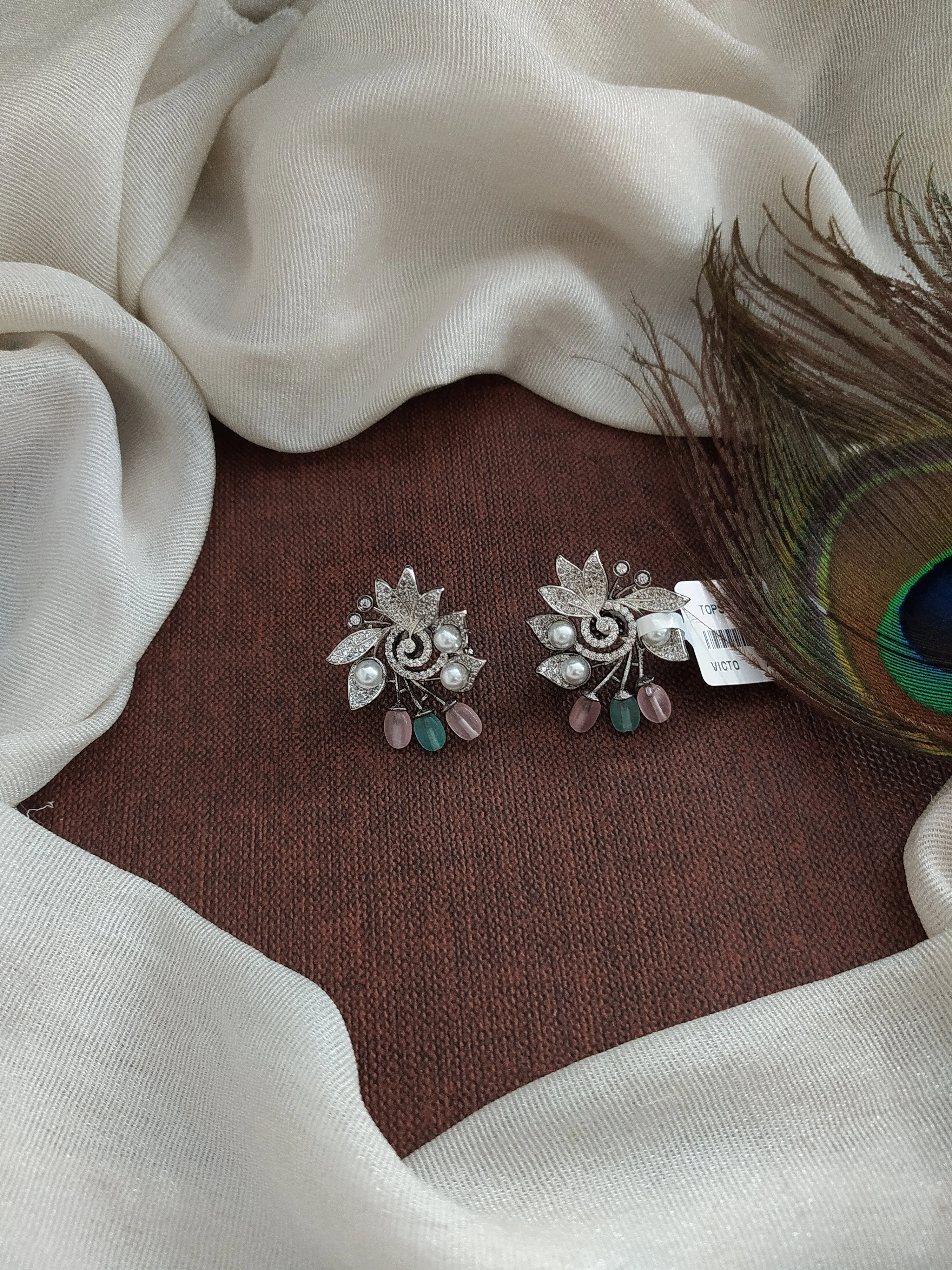 Black Finish Zircon Studs with Beads