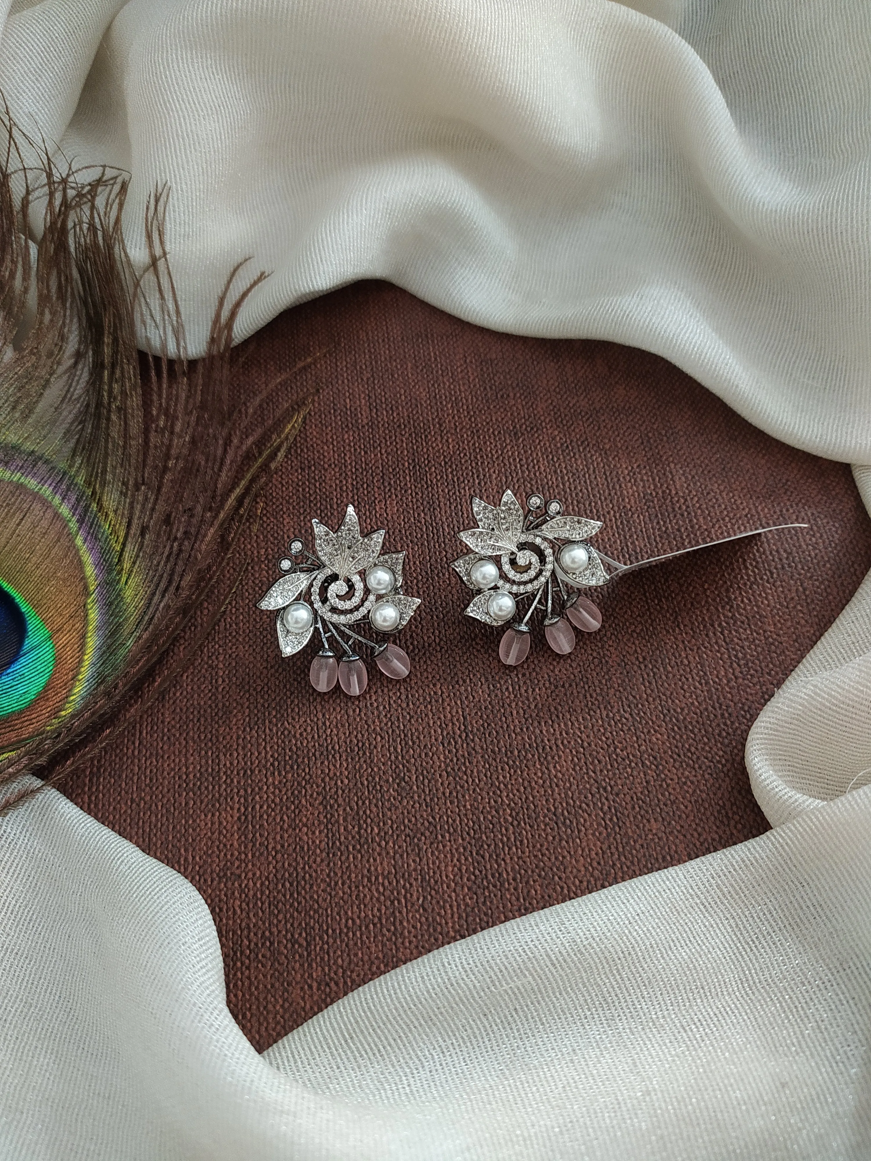 Black Finish Zircon Studs with Beads