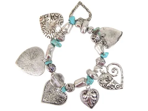 Blazin Roxx Western Turquoise & Silver Heart Charm Bracelet