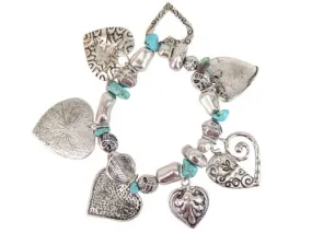 Blazin Roxx Western Turquoise & Silver Heart Charm Bracelet