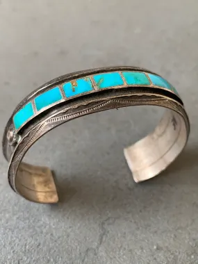 Blue Gem Turquoise sterling Silver Cuff Handmade