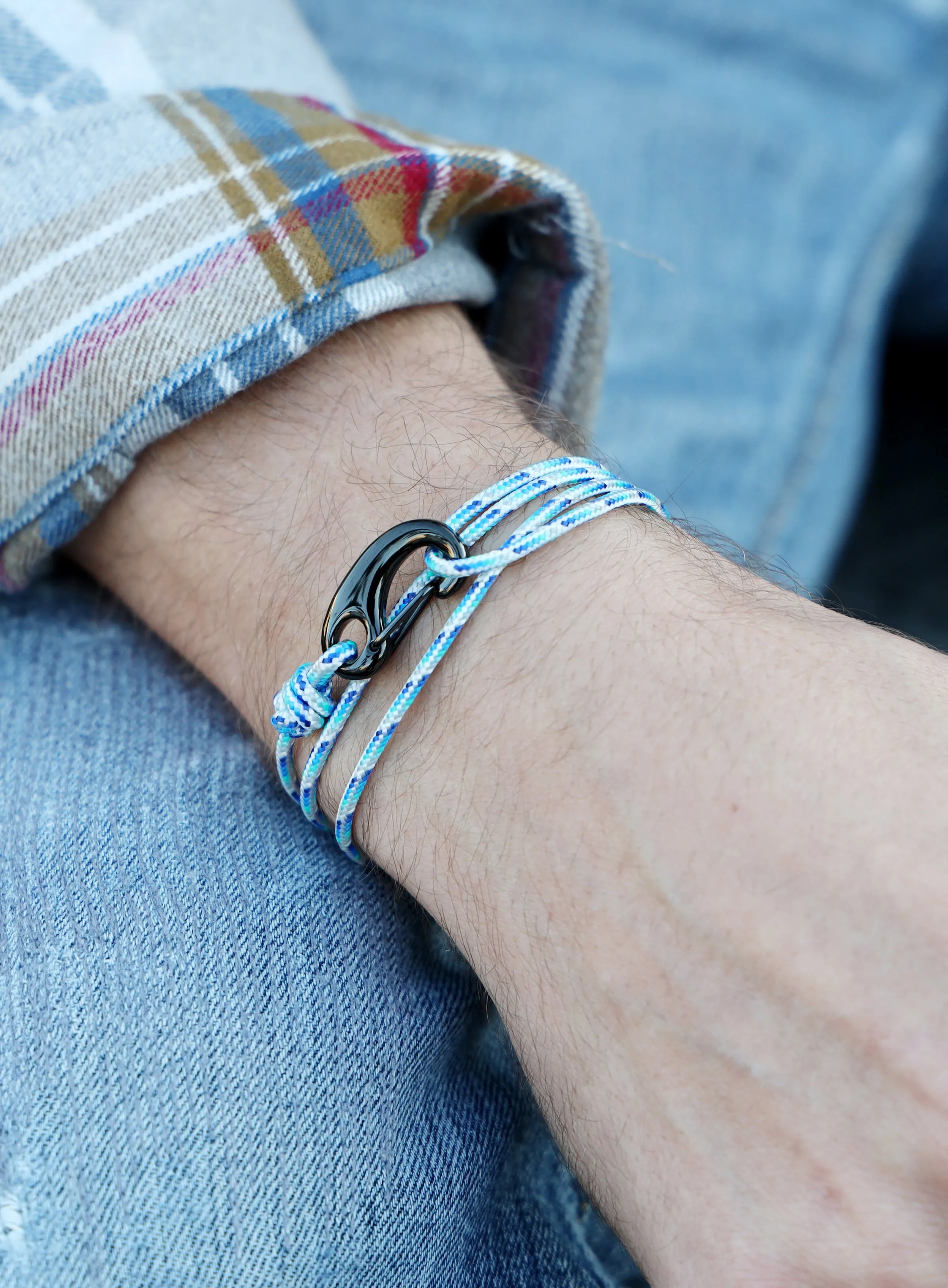 Blue   White Tactical Cord Bracelet for Men (Black Clasp - 19K)