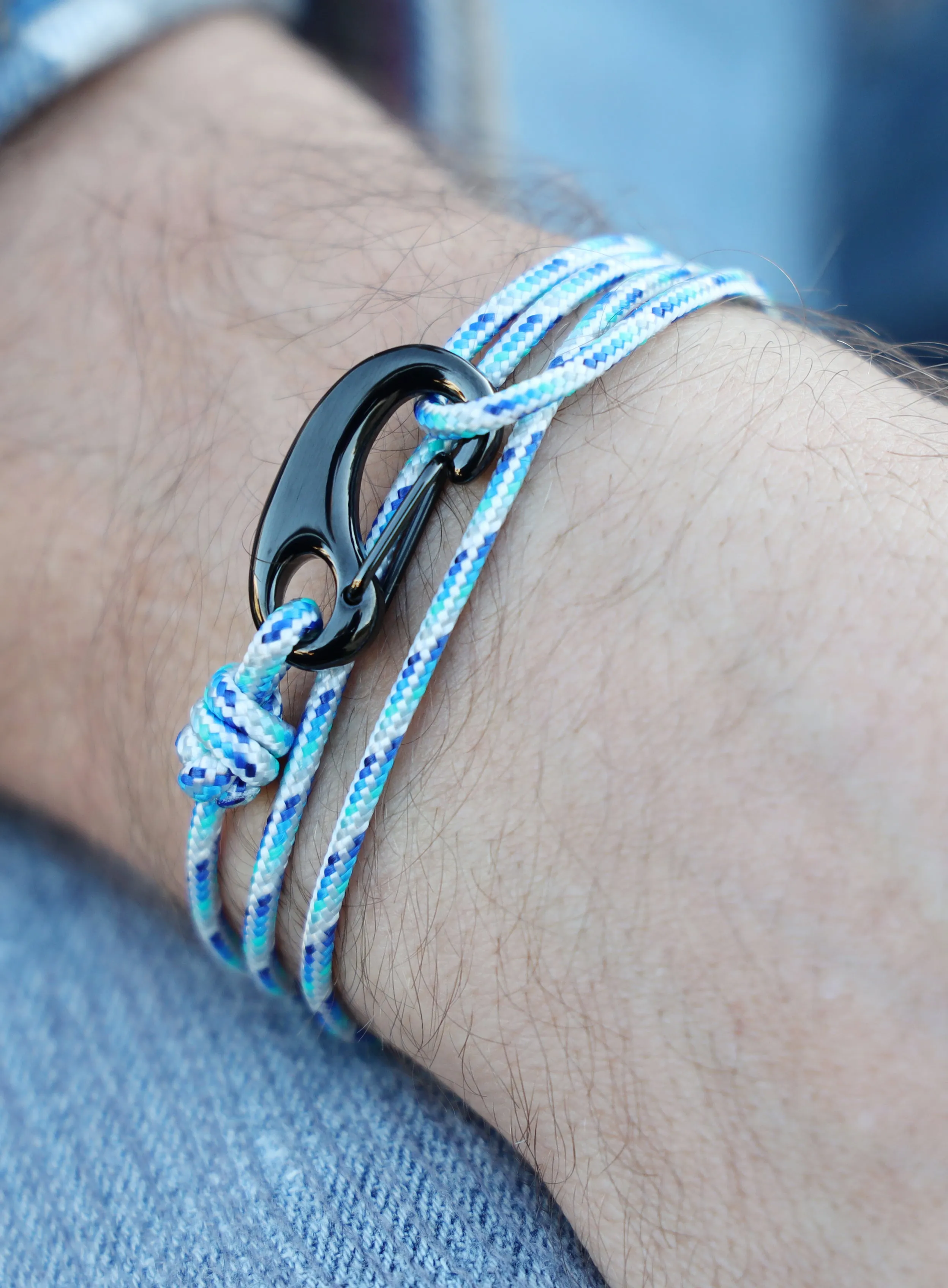Blue   White Tactical Cord Bracelet for Men (Black Clasp - 19K)