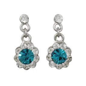 Blue Zircon Crystal Flower Dangling Pierced Earring - REC761VM
