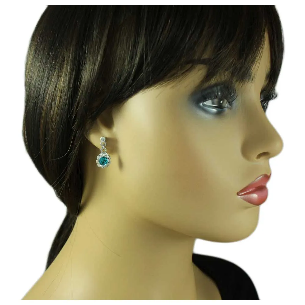 Blue Zircon Crystal Flower Dangling Pierced Earring - REC761VM