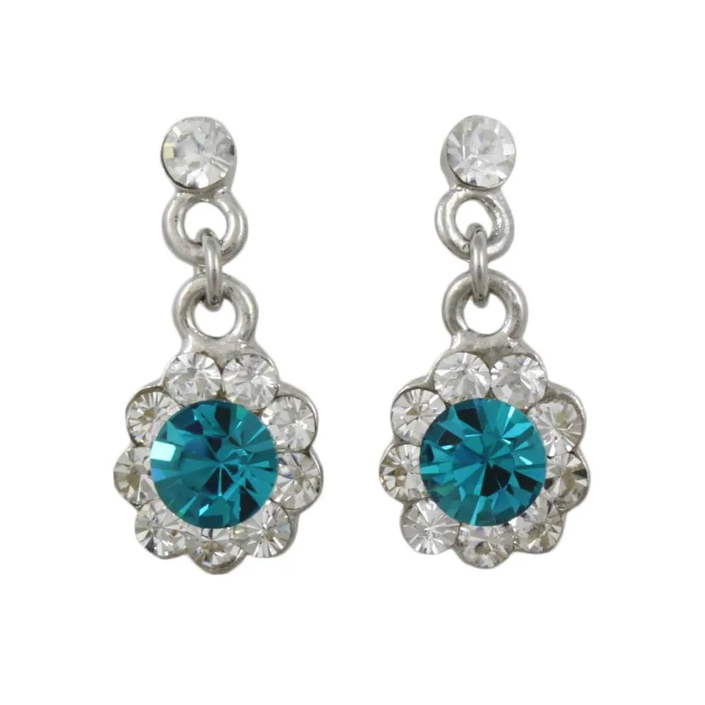 Blue Zircon Crystal Flower Dangling Pierced Earring - REC761VM