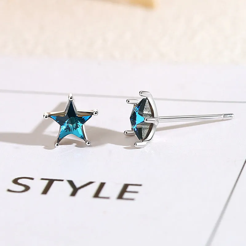 Blue Zircon Star Silver Studs Earrings for Women