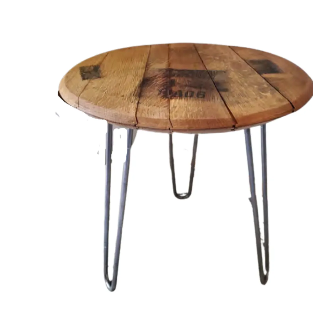 Bourbon Barrel Head Hairpin Table - 21" x 18"