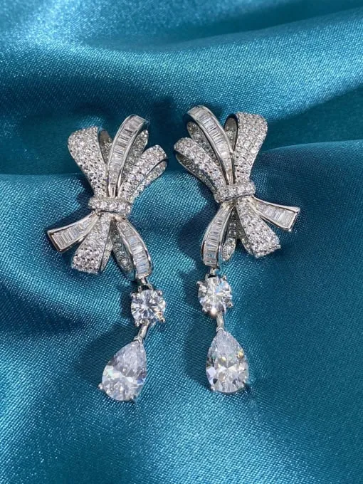 Bow Earrings .925 Sterling Silver Zircon Statement Fine Jewelry Dangle Earrings