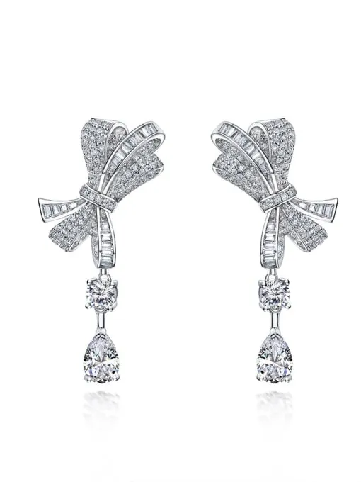 Bow Earrings .925 Sterling Silver Zircon Statement Fine Jewelry Dangle Earrings