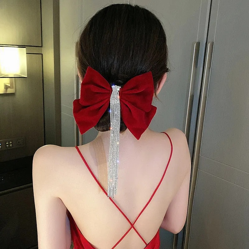 Bow Hairpin Crystal Fringe Tassel Hair Clip Rhinestone Hair Accessory
