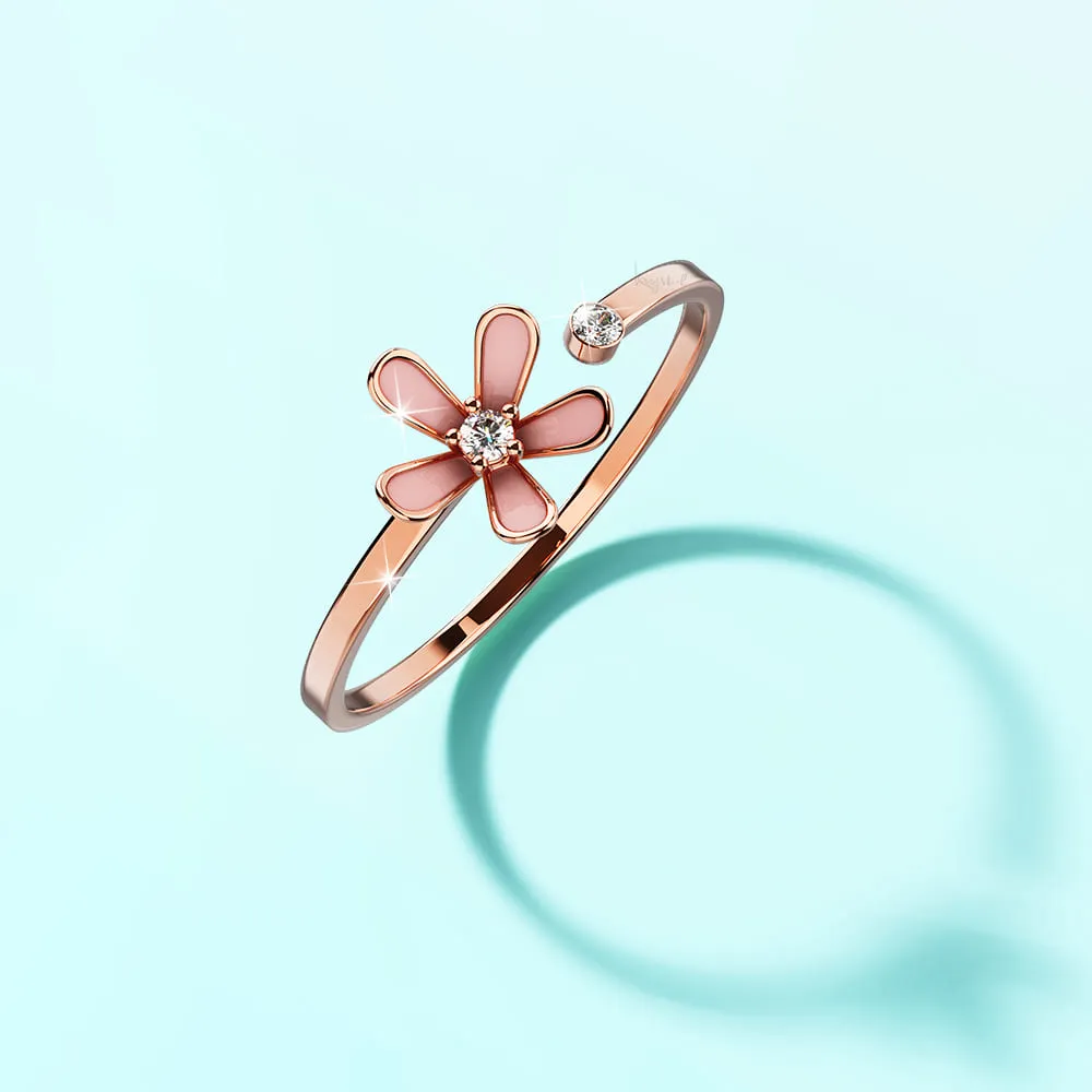 Boxed Petalia Pink Ring and Bracelet Featured SWAROVSKI Crystals in Rose Gold