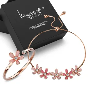 Boxed Petalia Pink Ring and Bracelet Featured SWAROVSKI Crystals in Rose Gold