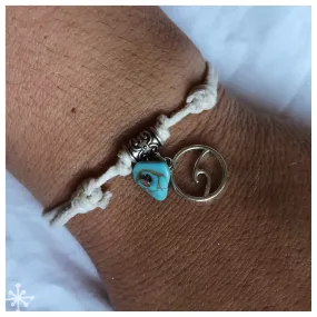 Bracelet Sliding Knots Wave Cream with Turquoise
