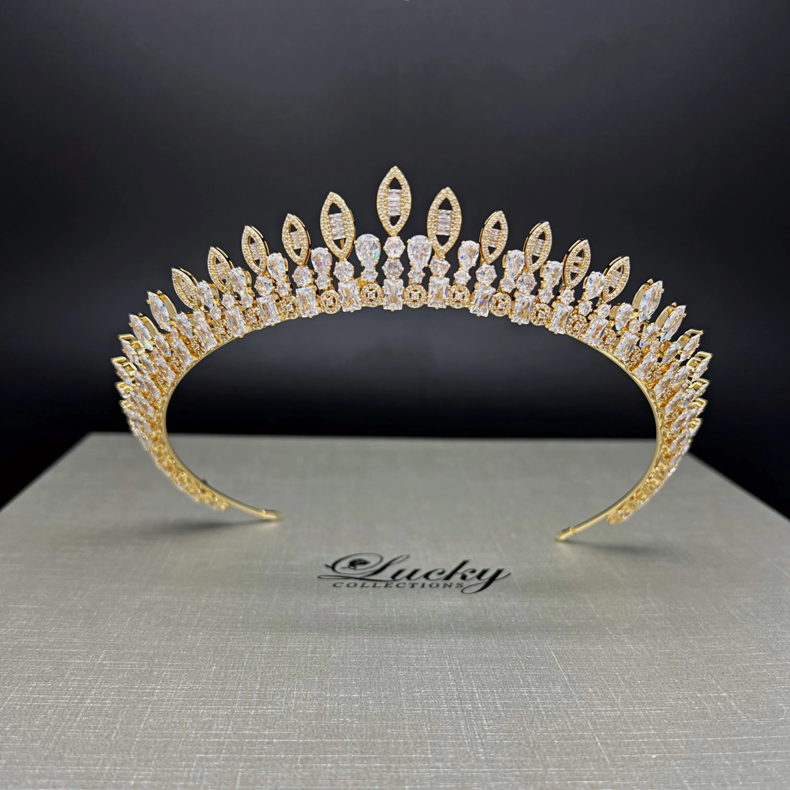Bridal Halo Crown, Halo Tiara for Quinceanera, High and Low Peaks Headband Halo