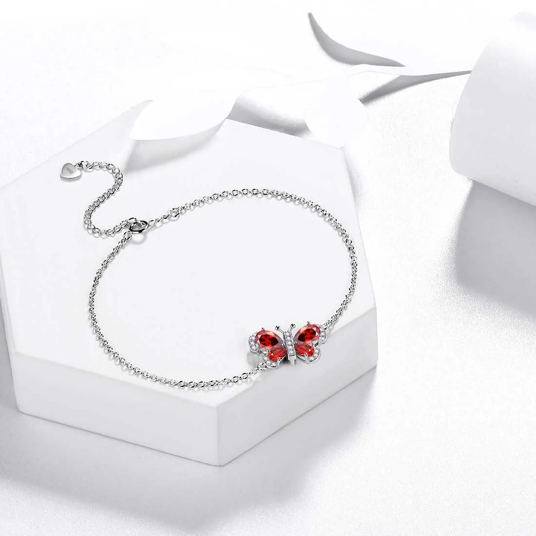 Butterfly Bracelet Birthstone January Garnet Crystal Women Girls Jewelry Birthday Gift