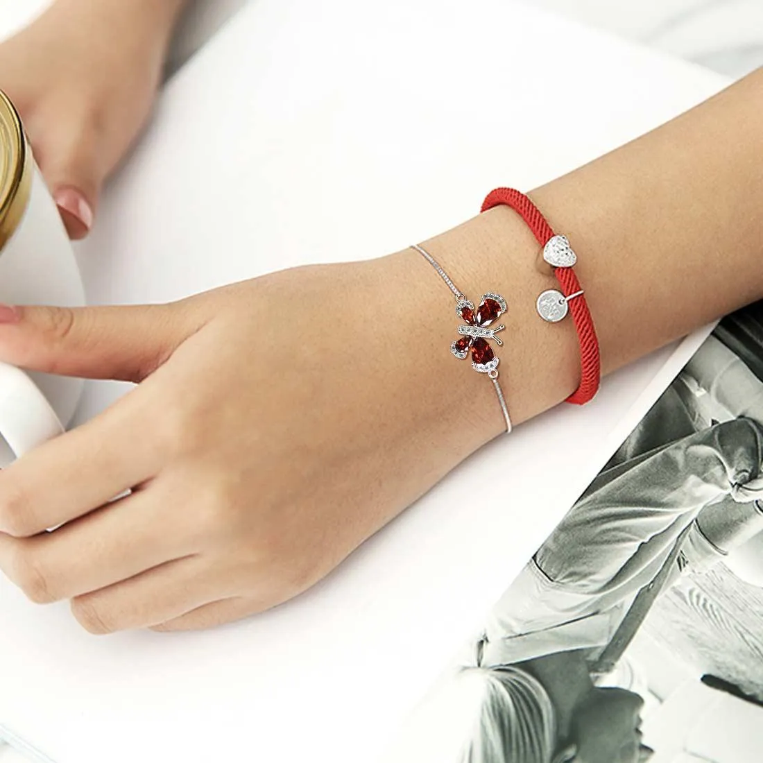 Butterfly Bracelet Birthstone January Garnet Crystal Women Girls Jewelry Birthday Gift