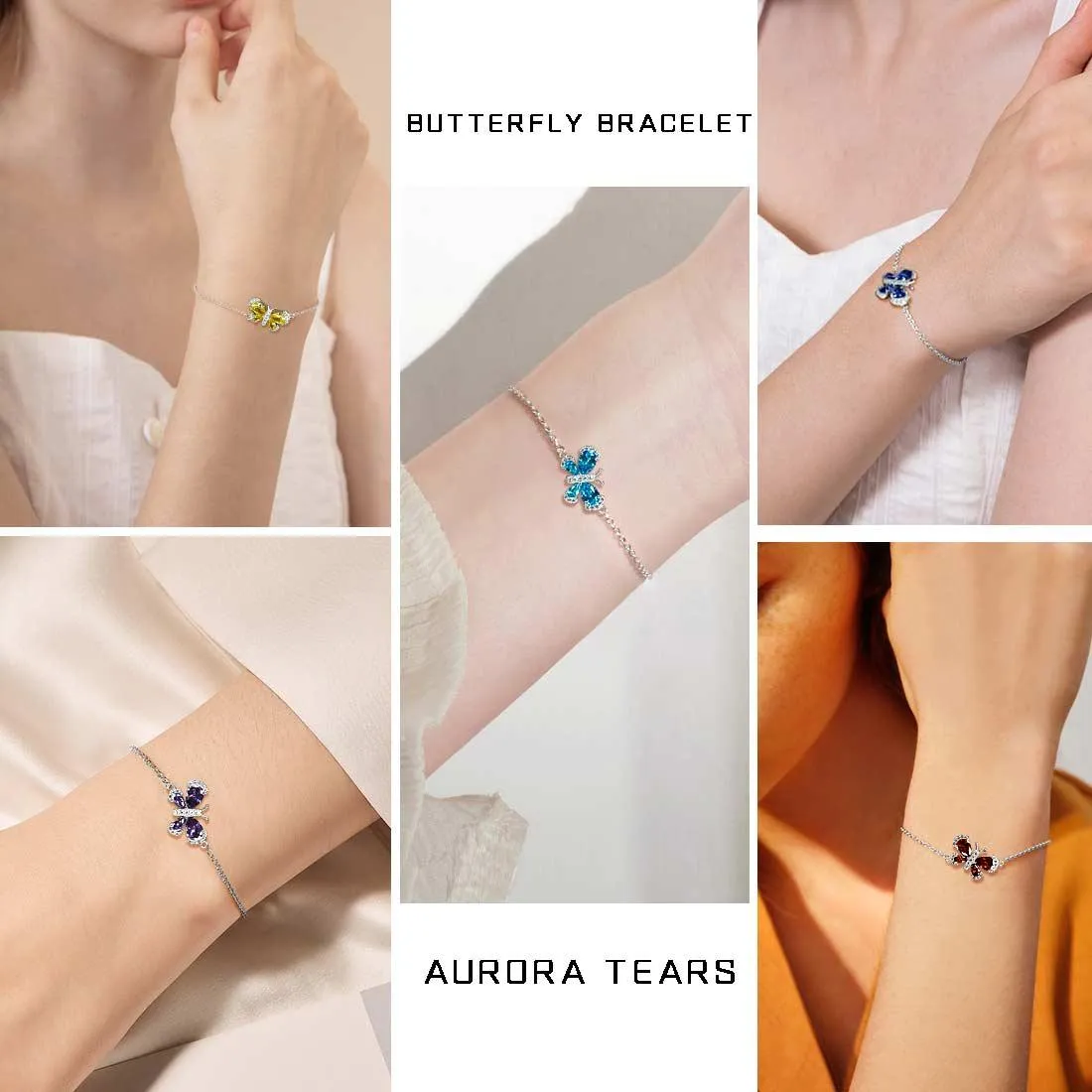 Butterfly Bracelet Birthstone January Garnet Crystal Women Girls Jewelry Birthday Gift