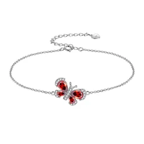Butterfly Bracelet Birthstone January Garnet Crystal Women Girls Jewelry Birthday Gift