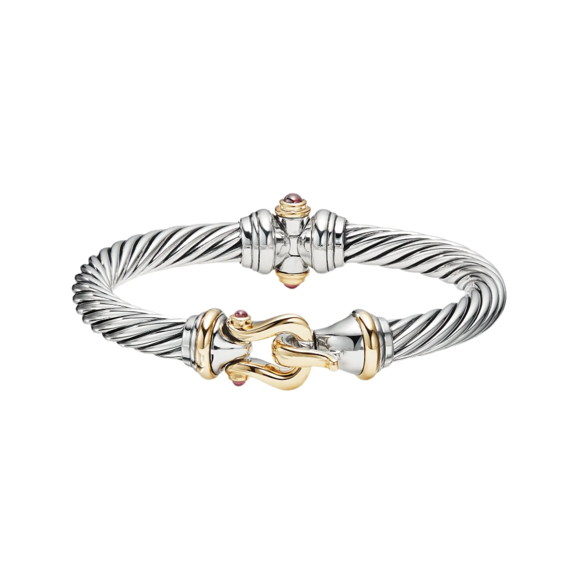 Cable Buckle Bracelet with 18K Yellow Gold and Rhodolite Garnet