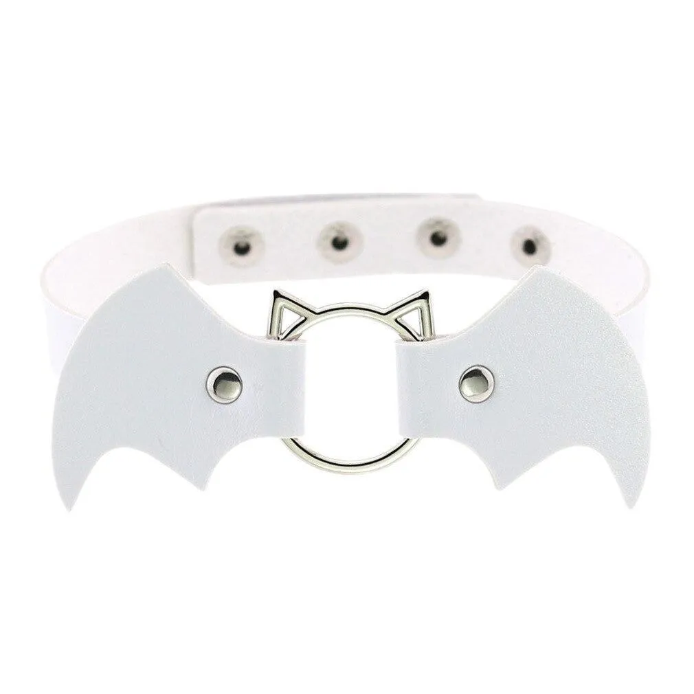 Cat Bat Wing Black Gothic Choker Many Colors Collar Necklace Pu Leather Mall Goth Party Club Rock Kawaii Harajuku Cute Girl