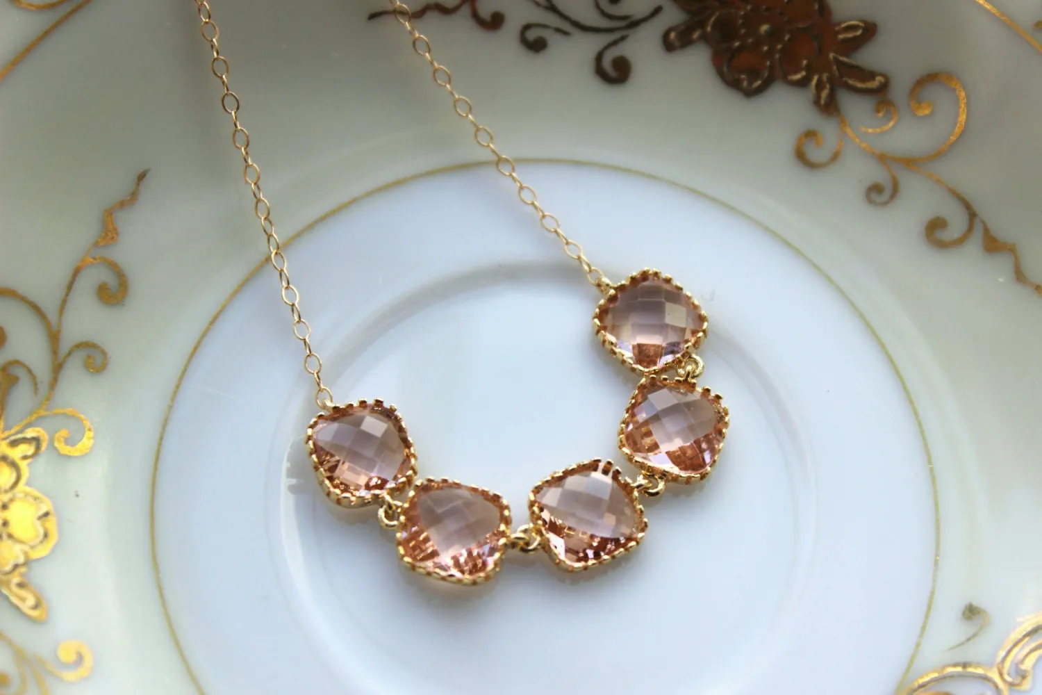 Champagne Blush Bracelet Gold Plated Peach Bracelet - Christmas Gift - Bridesmaid Bracelet - Bridal Bracelet Champagne Blush Wedding Jewelr