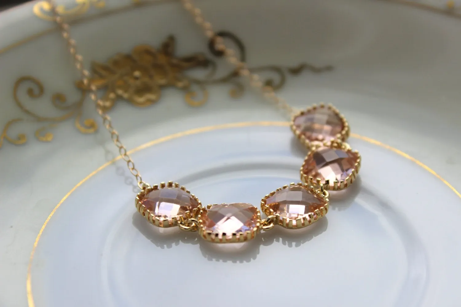 Champagne Blush Bracelet Gold Plated Peach Bracelet - Christmas Gift - Bridesmaid Bracelet - Bridal Bracelet Champagne Blush Wedding Jewelr