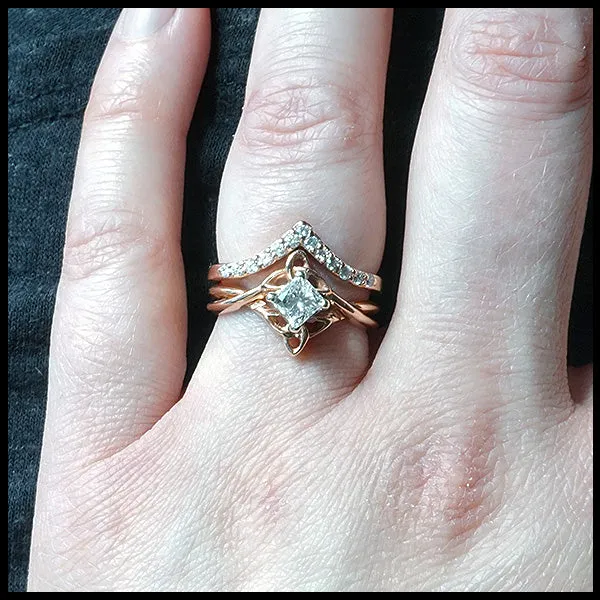 Chevron Stacking Bands with Diamonds
