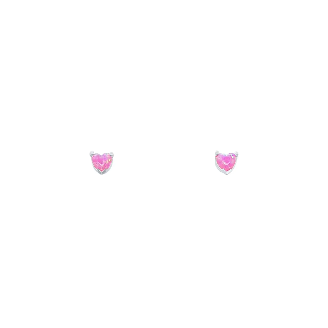 Children's Pink Heart Claw Stud Earrings with Synthetic Opal in Sterling Silver
