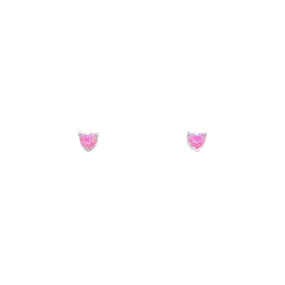 Children's Pink Heart Claw Stud Earrings with Synthetic Opal in Sterling Silver