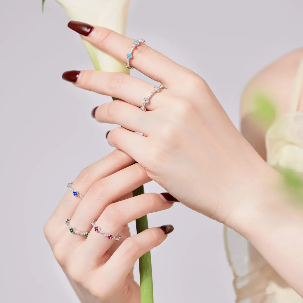 Clover Floral Stackable Wedding Eternity Ring