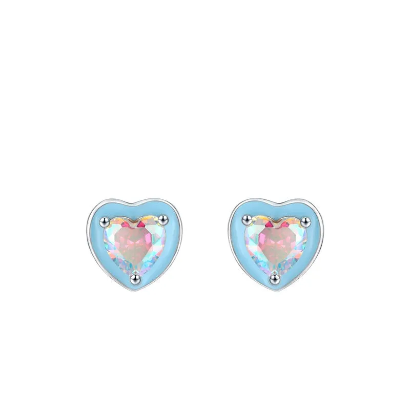 Colorful Zircon Heart-shaped Sterling Silver Earrings