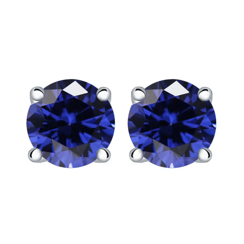Colourful Round Zircon Silver Studs Earrings for Women